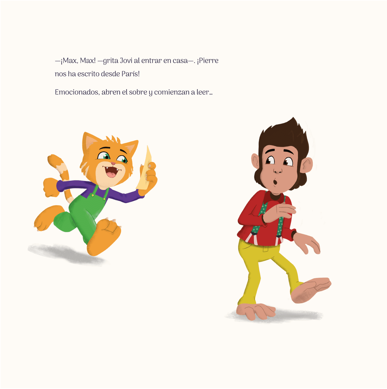 Max, Jovi y personajes en una escena del cuento